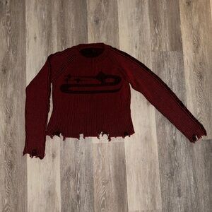 Red and Black Distressed Sweater